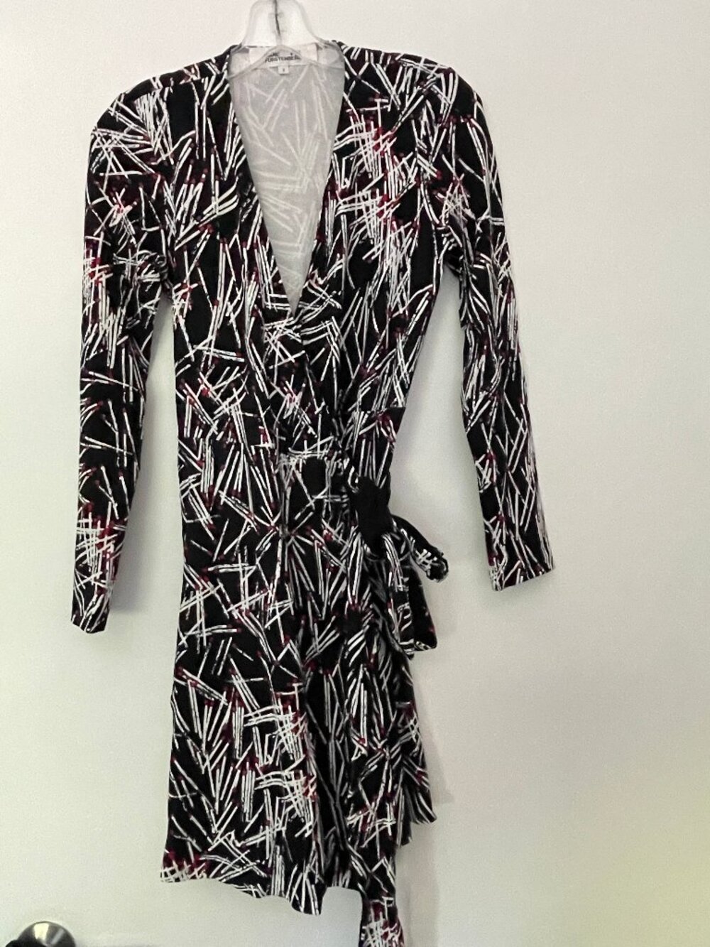 Diane von Furstenberg Women's Midi Wrap Dress Deep V-Neck Long Sleeve S